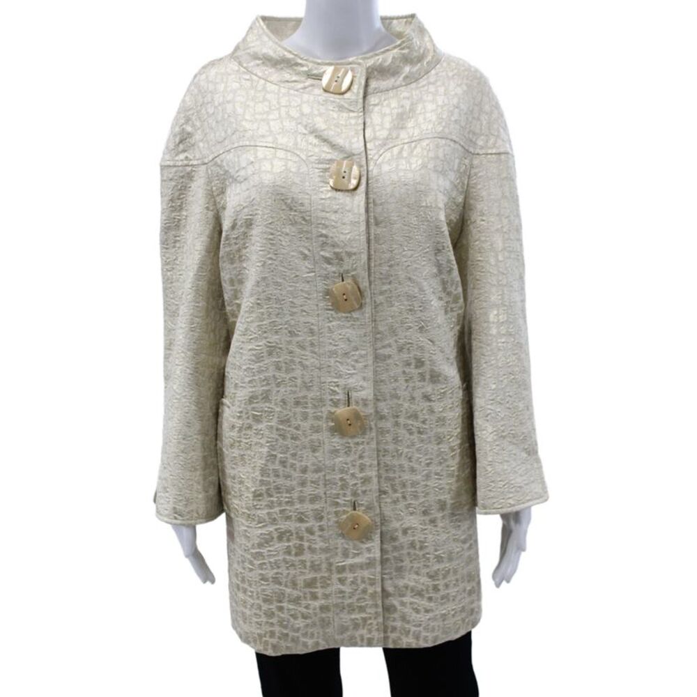 Ellen Tracy Womens Gold Overcoat Geometric Acetate Blend Size L